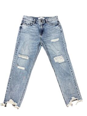 Hidden Women's Light Wash Blue Denim High Rise Straight Distressed Button 5-Pkt